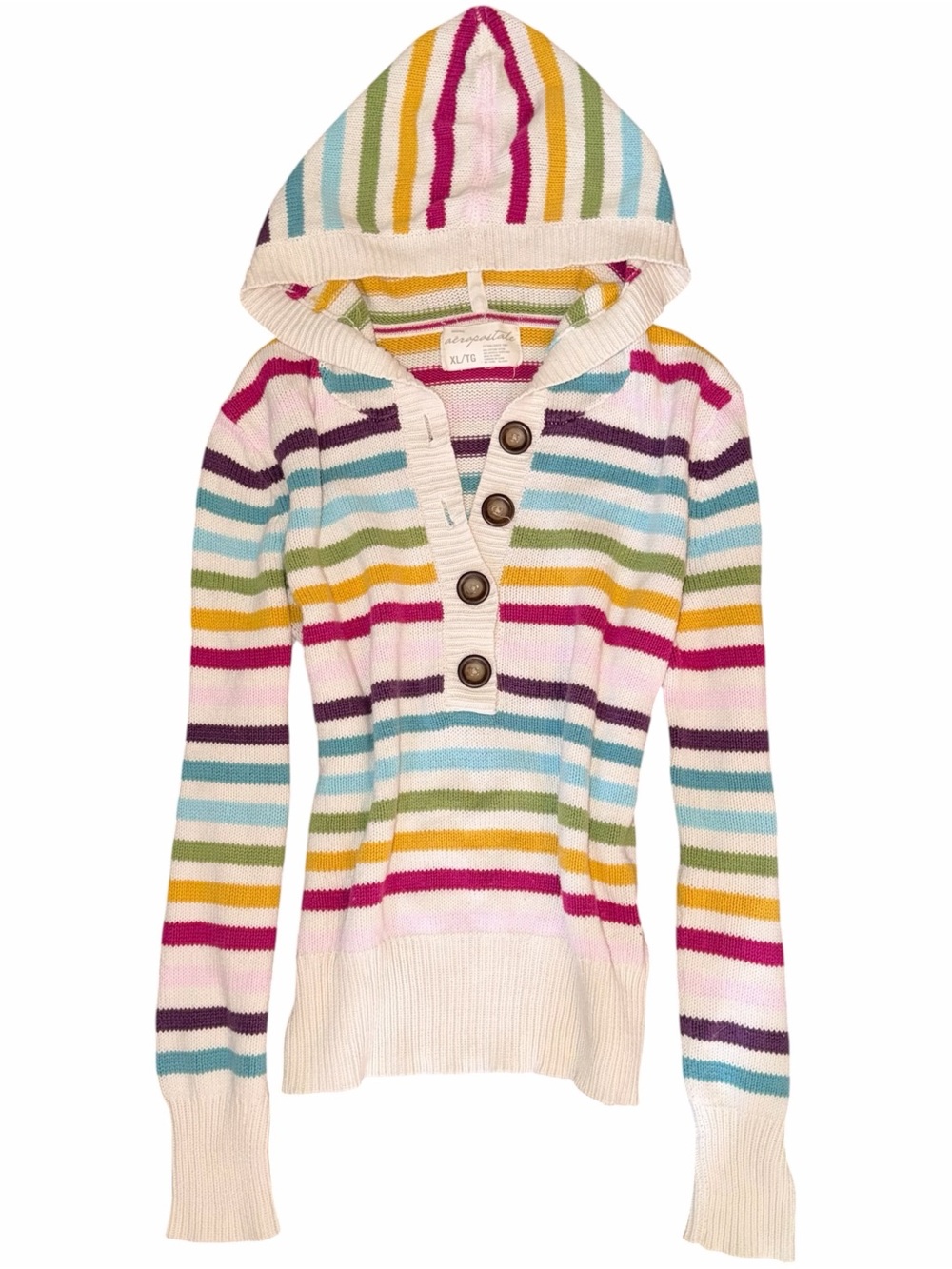 Y2K Aeropostale Hooded Button Front Striped Knit Sweater